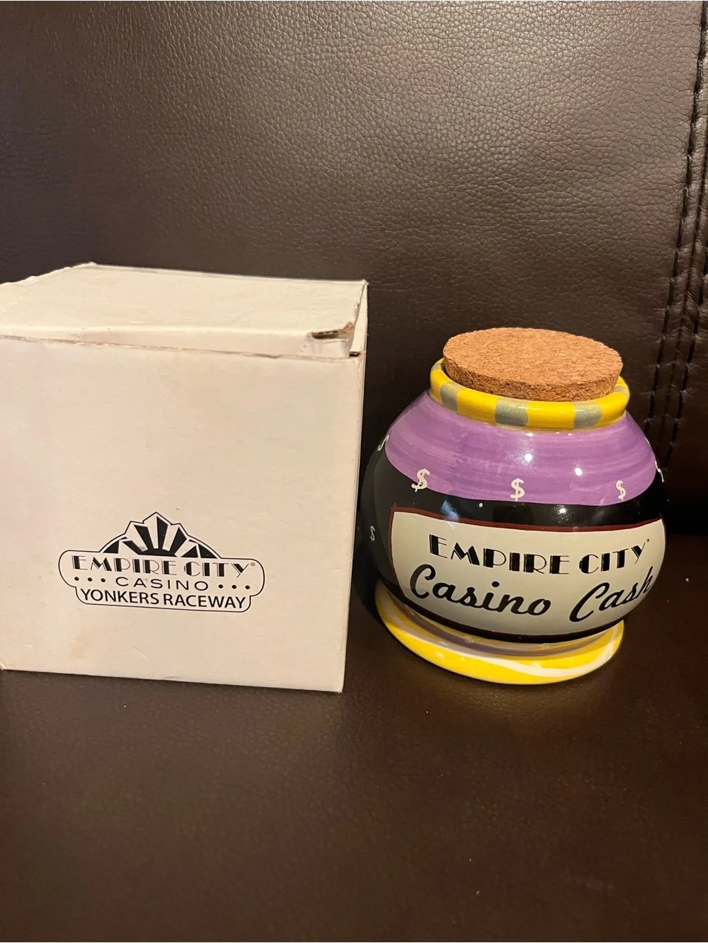 Empire City Casino Cash Ceramic Jar - Purple & Yellow